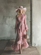 Pink Chiffon Bow-Tied Irregular Hem Maxi Dress