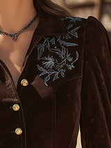 Western-style Vintage Embroidered Brown Faux Suede Jacket