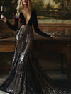 【24-hour shipping out】V-Neck Stylish Elegant Solid Color Velvet Sequined Long Maxi Dress