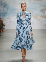 Elegant Vintage-style V-neck A-line Chiffon Midi Dress