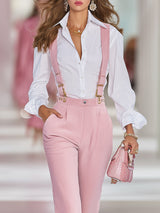 Fashionable And Casual Pink Corduroy Adjustable Overalls