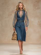 Retro-style Suspenders Denim Midi Skirt