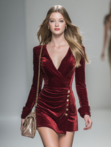 Elegant Vintage Charming V-neck Velvet Dress