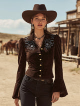 Western-style Vintage Embroidered Brown Faux Suede Jacket