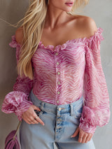 Pink Zebra Print Chiffon Long-sleeved Shirt