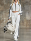 Sporty White Jacket And Trousers With Black Webbing Details Set