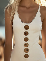 【24-hour shipping out】Classic Elegant Spaghetti Strap White Cotton Midi Dress