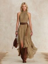 Halter-Neck Chiffon Maxi Dress
