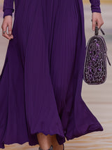 Elegant Purple Chiffon Dress With Rhinestone Button Neckline Maxi Dress