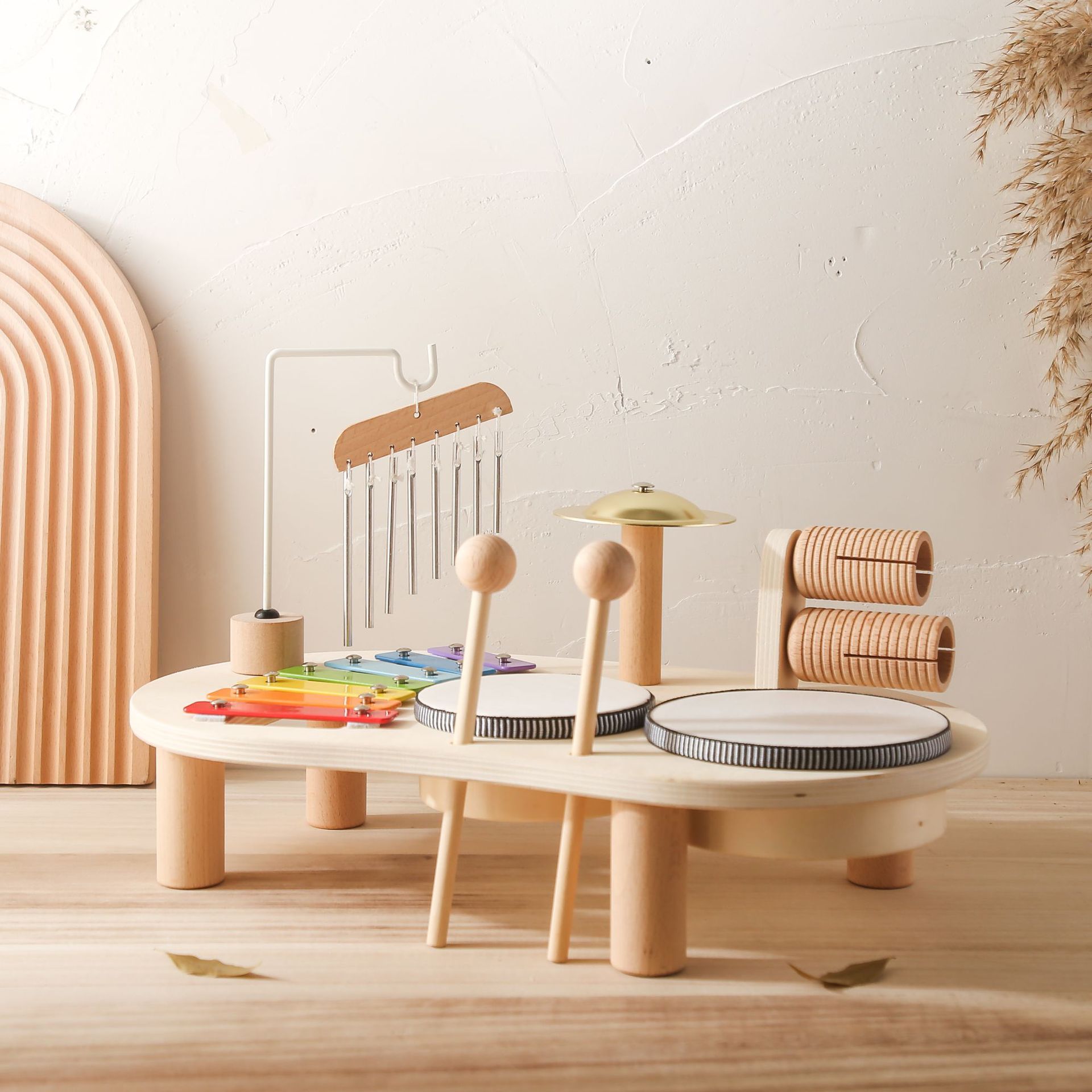 Montessori Wooden Musical Instruments Set – Kids Drum & Xylophone Play Table