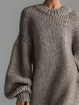 Elegant Urban Silhouette Round Neck Heathered Khaki Knitted Maxi Dress