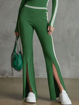 Ribbed V-neck Long-sleeved Top And Trousers Casual Set