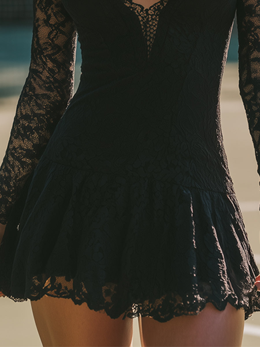 Elegant And Sexy Black Lace Athletic Mini Dress