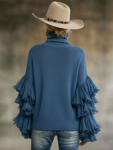 Turtleneck Ruffle Sleeve Knit Pullover Sweater