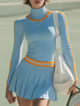 Relaxed Sporty Style Stand-collar Long-sleeved Mini Dress Set