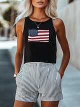 【24-hour shipping out】Loose Casual Everyday Printed Top Striped Shorts Set