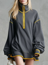 Sporty Color-block Half-zip Neckline Long-sleeved Mini Dress