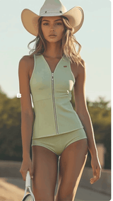 【24-hour shipping out】Elegant And Simple Sporty Fruit Green Front Zipper Vest And Shorts Set