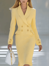 Elegant and Simple V-neck Light Yellow Knitted Midi Dress