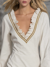 Sporty And Fashionable Ruffled V-neck Mini Dress