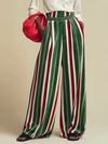 Retro Loose-fitting Red And Green Striped Chenille Wide-leg Pants