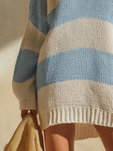 Casual Stylish Vacation Striped V-neck Knitted Mini Dress