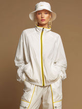 Outdoor Sports Yellow Striped White Sun Protection Top And Cargo Pants Set