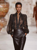 Premium Printed V-Neck Mocha Brown Printed Long Sleeve Shirt