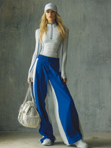 Sporty Style Stand-collar Zip-up Top And Wide-leg Pants Set