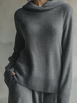 Elegant Minimalist Gray Hooded Sweater Skirt Set