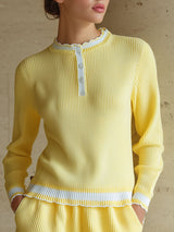Round-neck Ruffle-trimmed Long-sleeved Top And Shorts Knitted Set