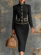 Retro Elegant Knitted Cardigan And Hip Skirt Two-piece Set