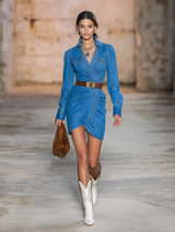 Western-style Blue DenimWith Irregular Design And Button Closure Mini Dress