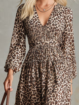 Stylish Leopard Print Chiffon V-neck Midi Dress With Elasticated Waist.