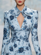 Elegant Vintage-style V-neck A-line Chiffon Midi Dress