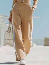 Color-blocked Pocket Stand-up Collar Zip-up Top And Wide-leg Pants Tracksuit