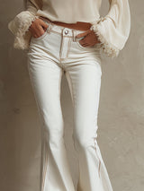 White Frayed-hem Flared Jeans