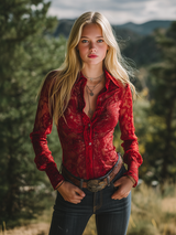 Vintage Western-style Lapel Long-sleeved Lace Shirt