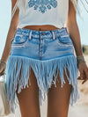 【24-hour shipping out】Vintage Washed Raw Edge Tassel Light Blue Denim Culottes