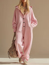 Loose-fitting Button-up Double-pocket Hooded Jumpsuit