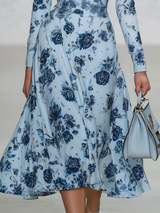 Elegant Vintage-style V-neck A-line Chiffon Midi Dress