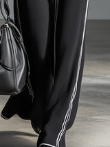 Stylish Black Knit Patchwork White Hooded Zip-up Maxi Dress