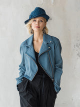 Casual And Stylish Collared Zip-up Blue Denim Jacket