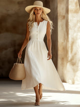 【24-hour shipping out】Classic And Comfortable White Cotton And Linen Sleeveless Maxi Dress