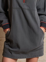 Retro-style Stand-collar Zippered Gray Denim Long-sleeved Mini Dress