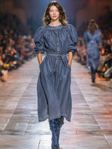 Fashionable Retro Round Neck Denim Loose Midi Dress