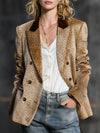 Retro And Fashionable Leopard Print Color-block Collar Velvet Blazer