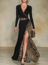 Stylish Vintage Leopard Print Patchwork Long Dress