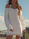 Retro Sporty Off-the-shoulder Long Sleeve Lace Trim Sweatshirt Dress