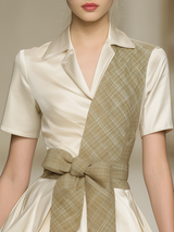 Retro And Elegant A-line Short-sleeved Satin Mini Dress